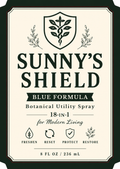 Sunny's Shield Blue Formula botanical utility spray label, 8 fl oz (236 mL)